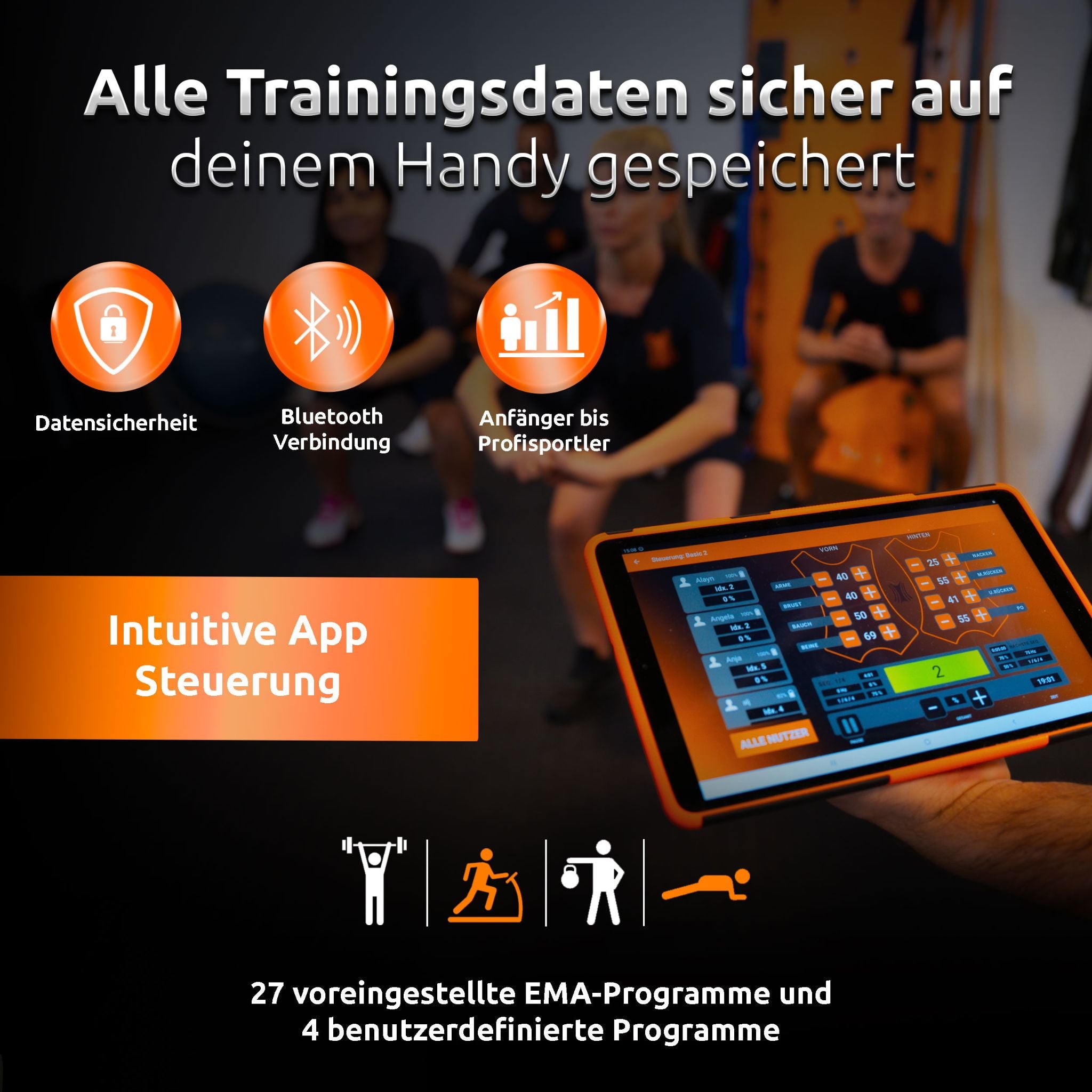 Kraftwunder EMA Anzug App – Trainingsdaten sicher auf dem Smartphone – Therapiegold